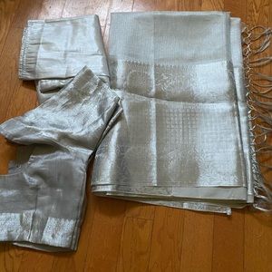 Full silver saree with blouse and shiny skirt